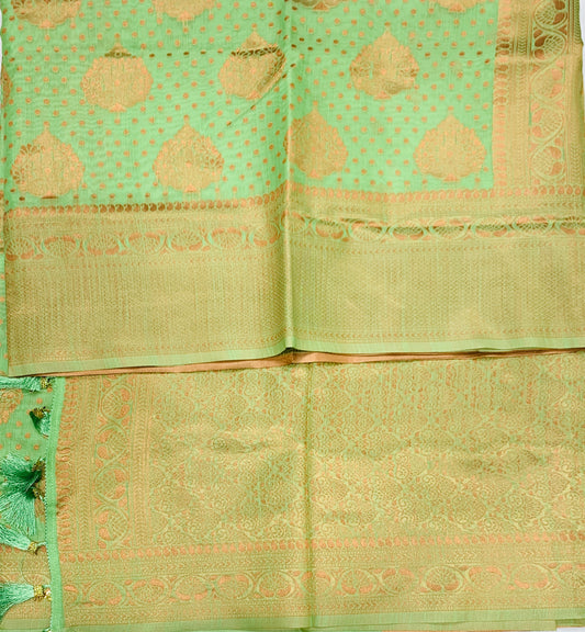 Banaras Katan Saree Pista Green Colour