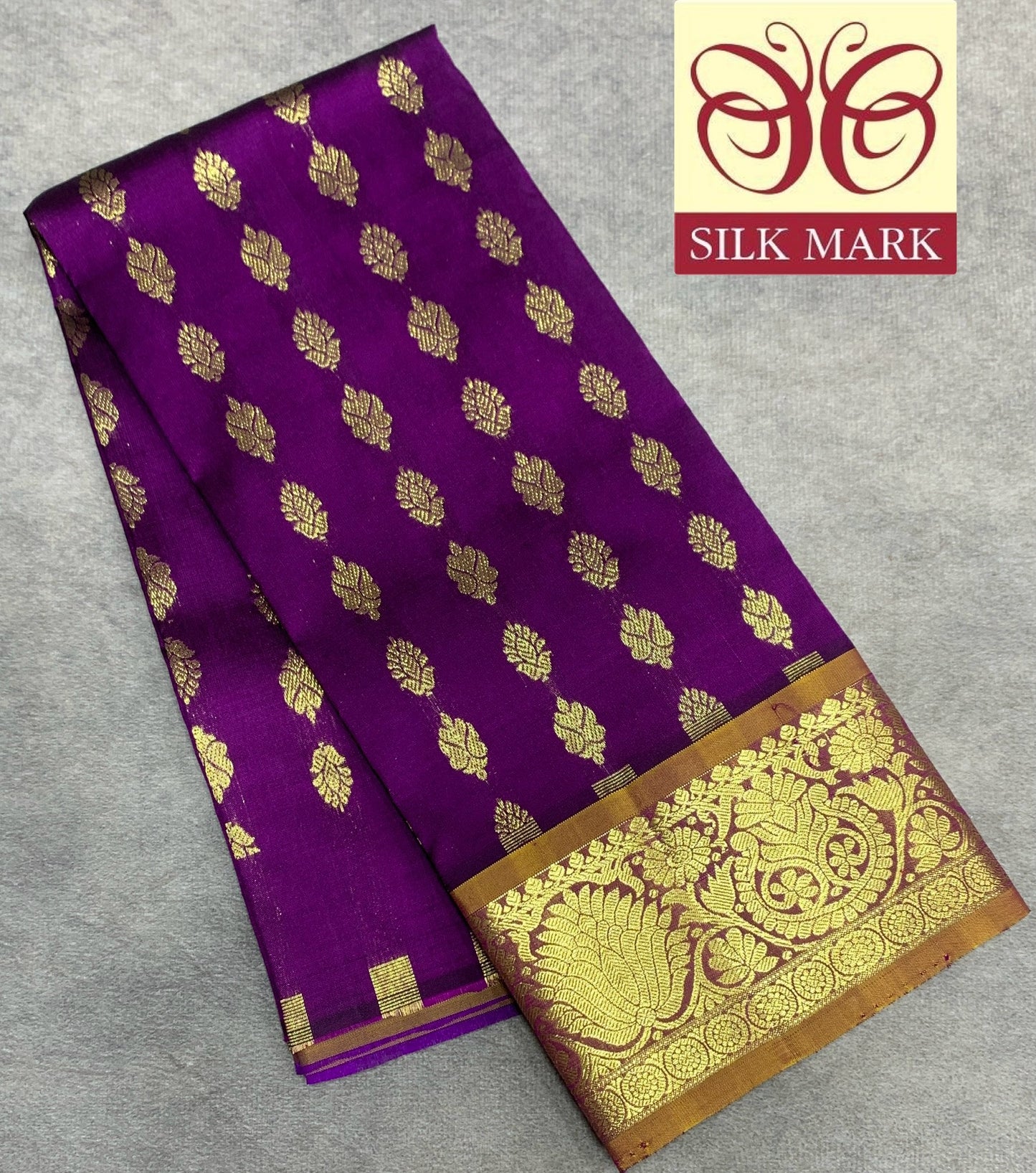 Purple Shade Pure Kanchipuram Kids Pattu Pavadai with Contrast Border for Newborn to 2 Years