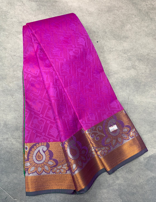 Synthetic Cotton Saree Pink Shade with Copper Border