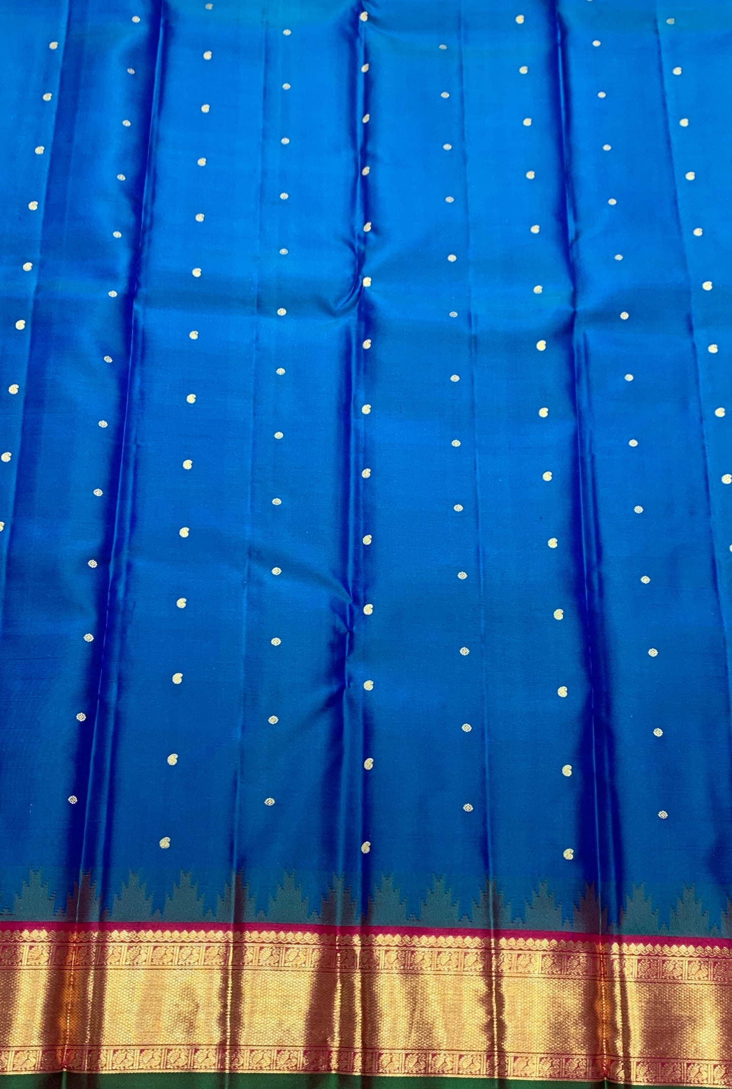 Pure Kanchipuram Silk Sky Blue Colour with Red and Golden Zari Border