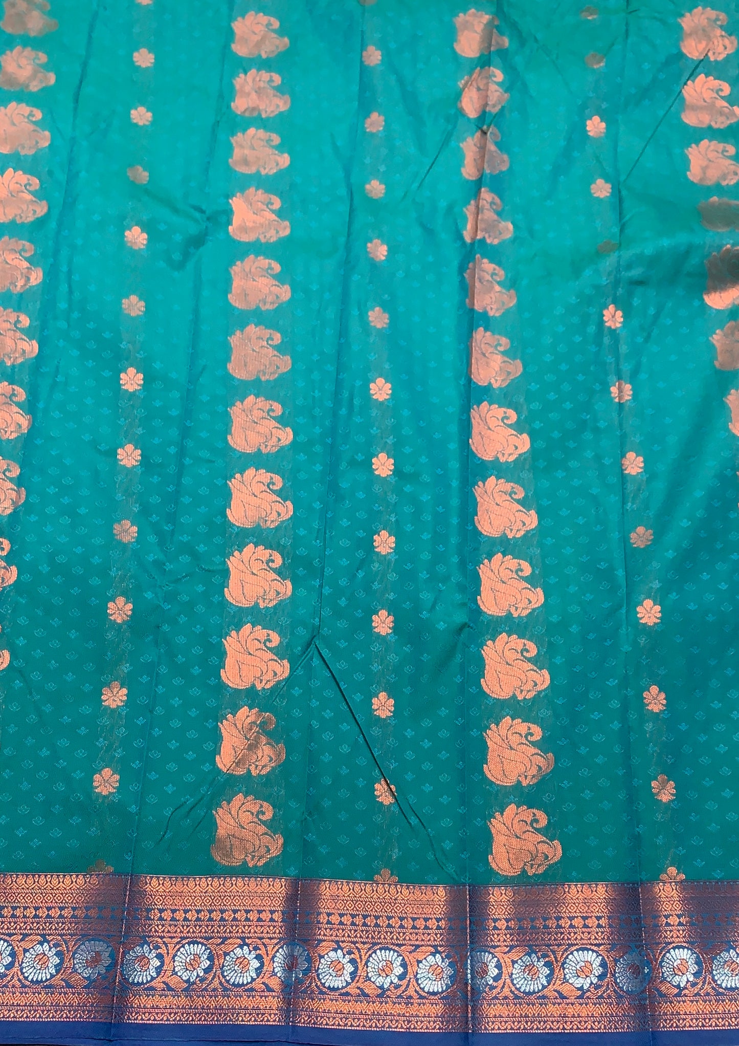 Vegan Silk Saree Rama Blue Colour Saree with Copper Border
