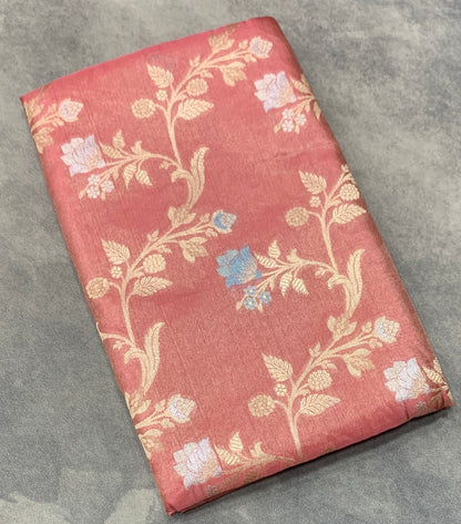 Meenakari Banaras Tissue Silk Saree Peachish Pink Colour