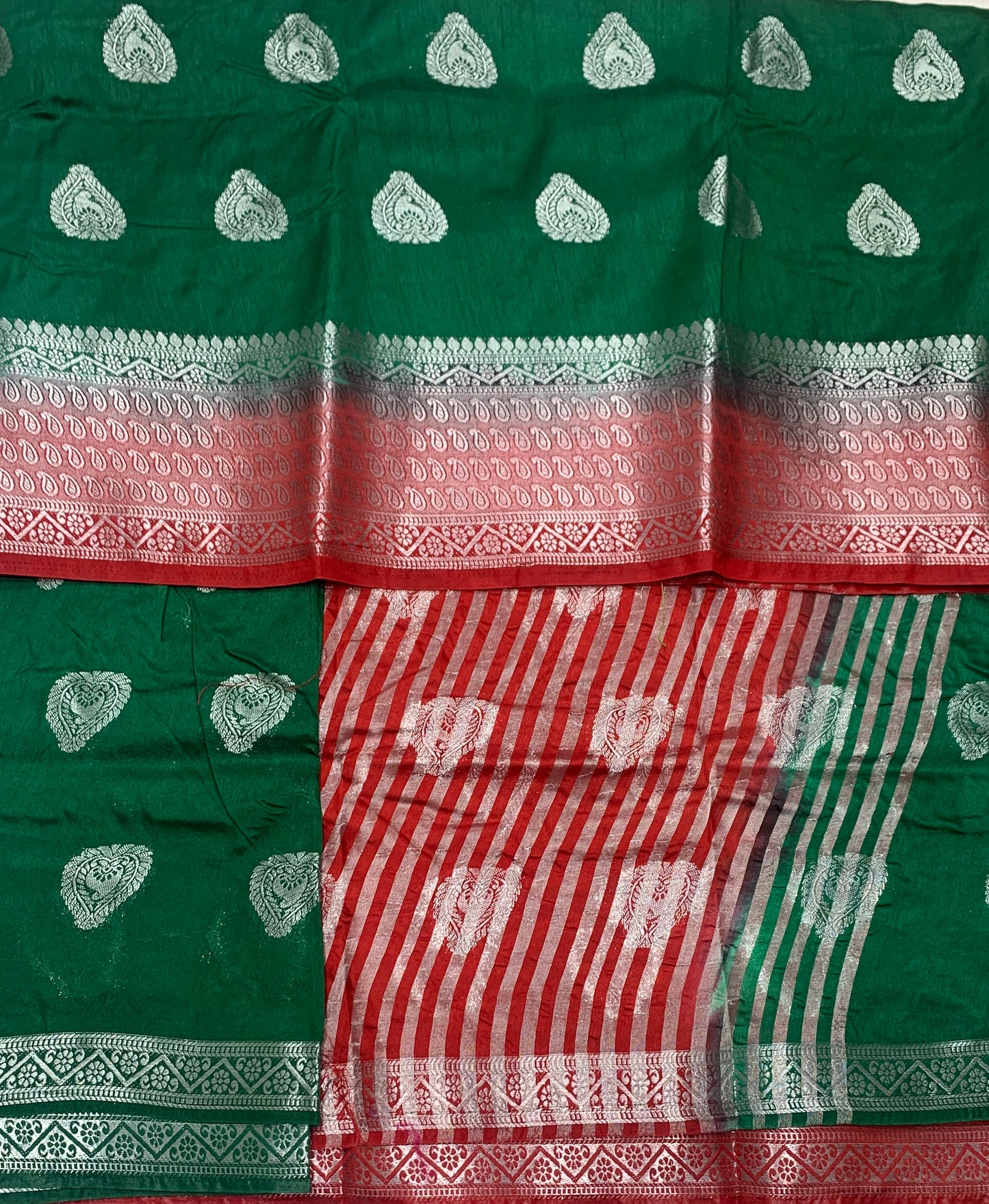 Tussar Saree Colour Green Colour with Red Border