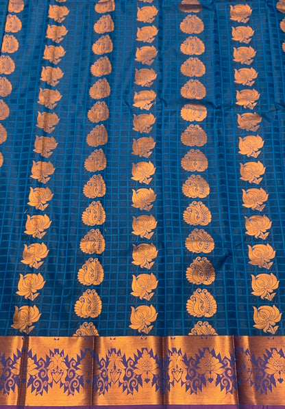 Vegan Silk Saree Blue Colour Saree with Copper Border