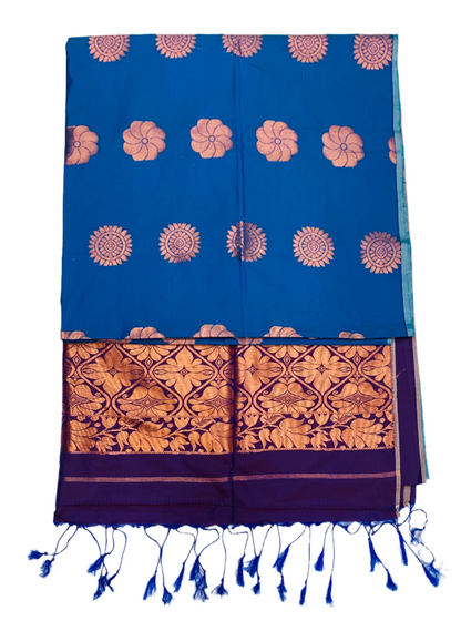 Soft Vegan Silk Saree Blue shade with Floral Design