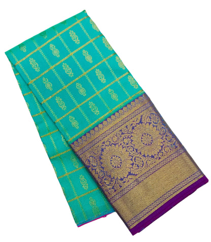 Sapphire shade Pure kanchipuram Kids Pattu Pavadai with contrast border for newborn to 2 Years