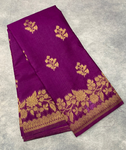 Kora Silk Saree Magenta Colour with Flower Design Border