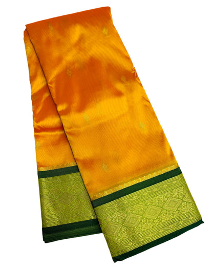 Mango Yellow Shade Saree with Golden and Green Border