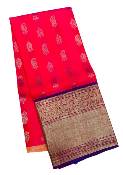 Baby Pink shade Pure Kanchipuram Kids Pattu Pavadai with contrast border for age 5 to 10