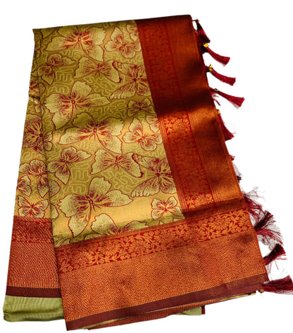 Art Silk Saree Sandal Colour with Butterfly Design