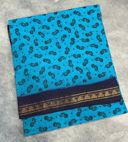 Chettinad Sungudi Cotton Sky Blue Colour with Navy Blue Colour Border