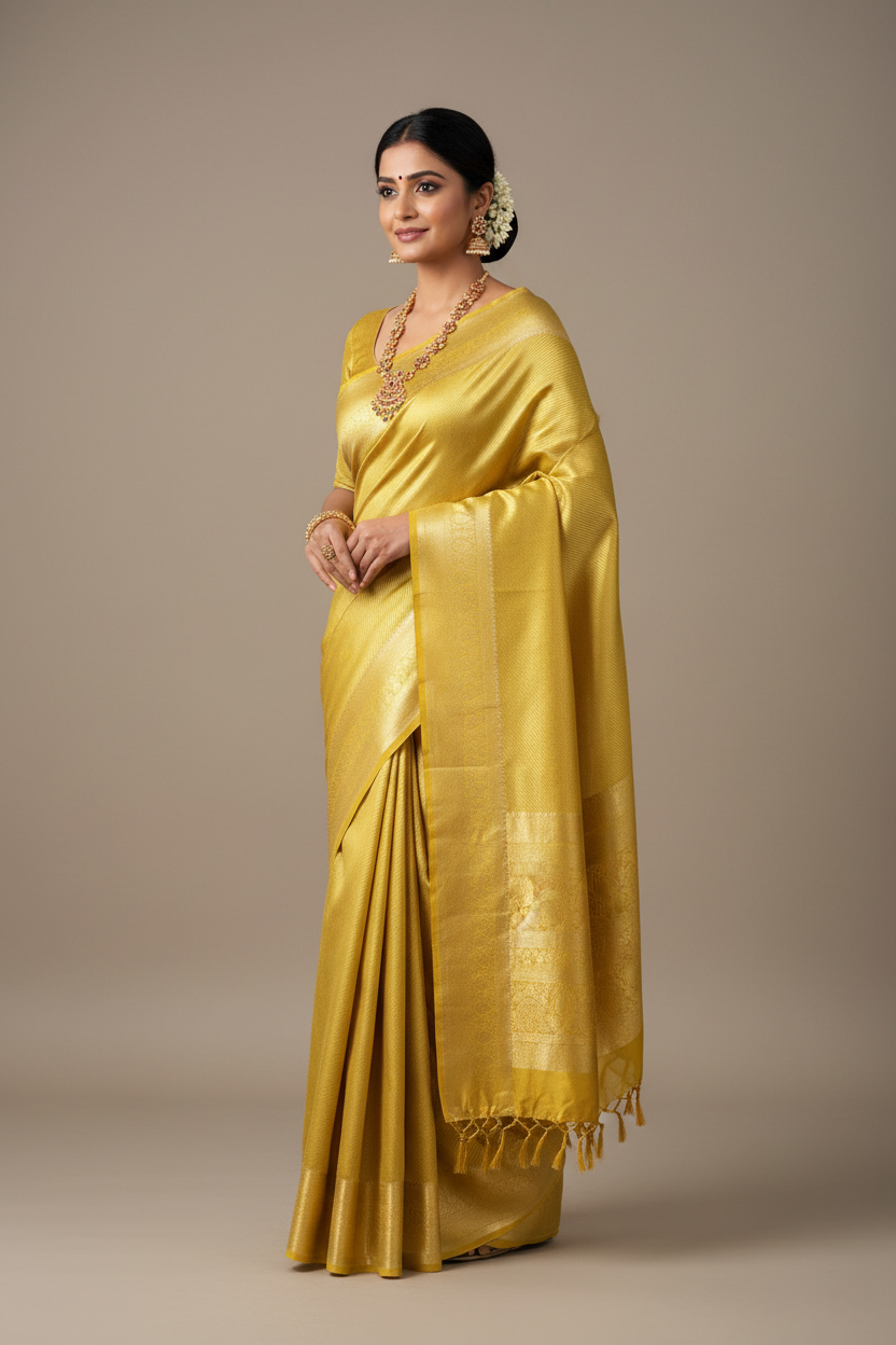 Fancy Tissue Saree Golden Colour with Self Colour Border