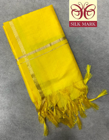 2 Mulam Silk Pooja Towel Lemon Yellow Colour