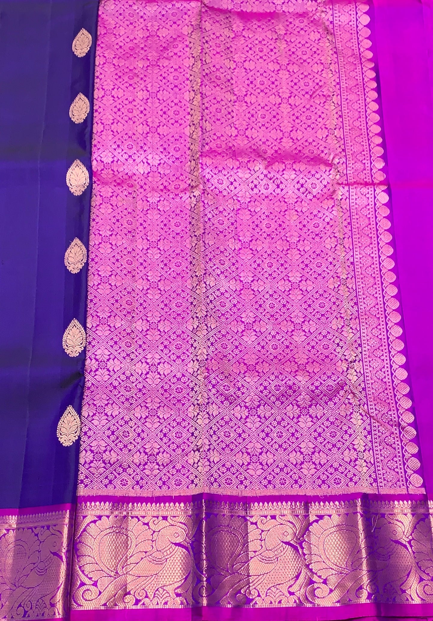 Pure Kanchipuram Silk Saree Blue Colour with Magenta Border