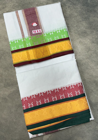 10X6 Cotton Dhoti White Colour with Yellow Border