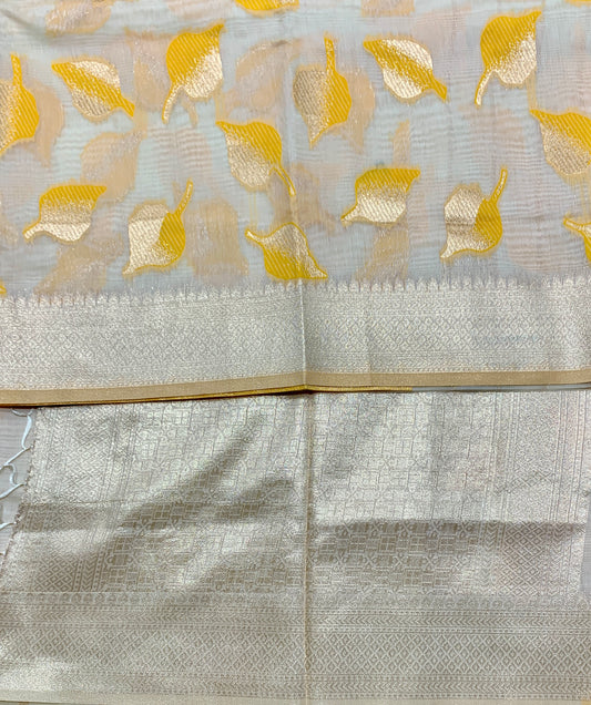 Banaras Katan Saree Off White Colour with Katan Work Border