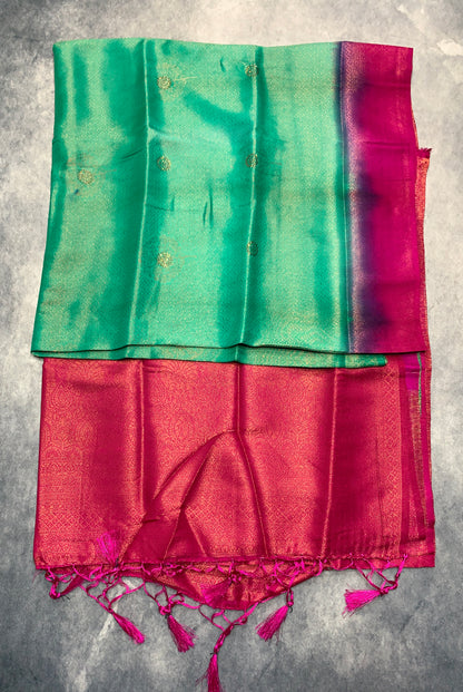 Soft Silk Saree Sapphire Colour and Stone Work with Pink Colour Pallu