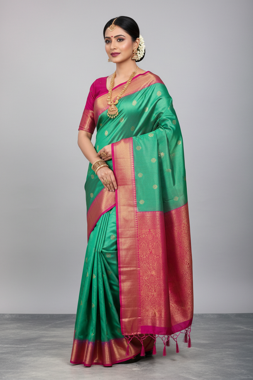 Soft Silk Saree Sapphire Colour with Pink Pallu