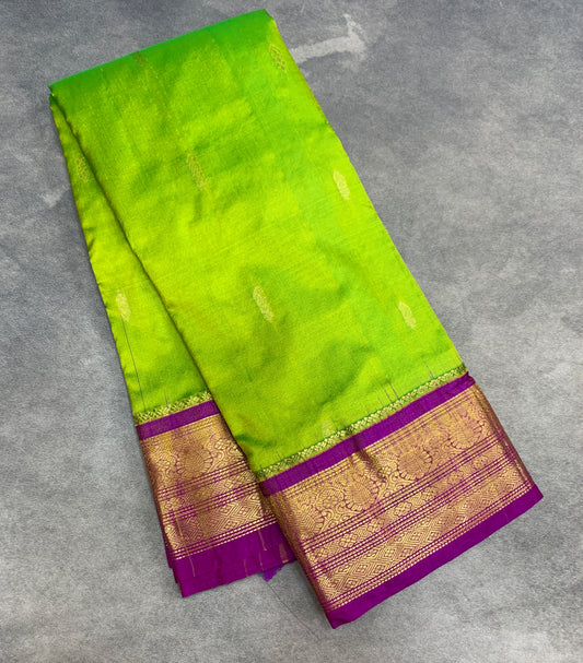 Pure Kanchipuram Silk Parrot Green Colour with Magenta Border