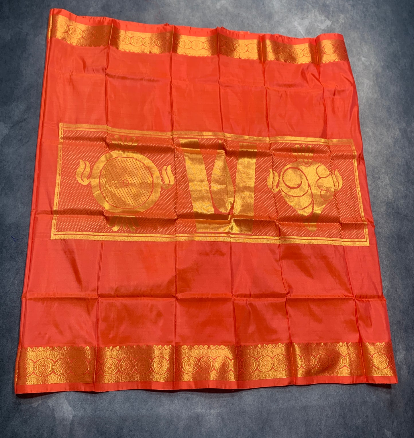 6 Mulam Silk Pooja Towel Orange Colour with Golden Border