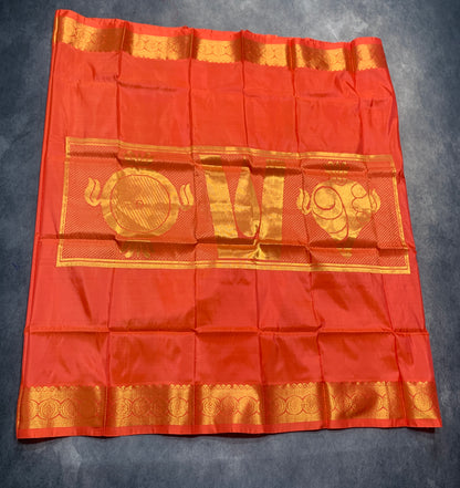 6 Mulam Silk Pooja Towel Orange Colour with Golden Border