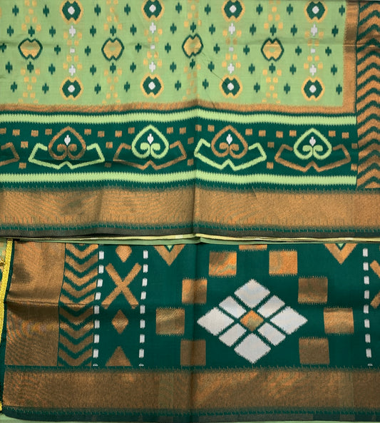 Pochampalli Semi Silk Saree Pista Green Colour with Green Border