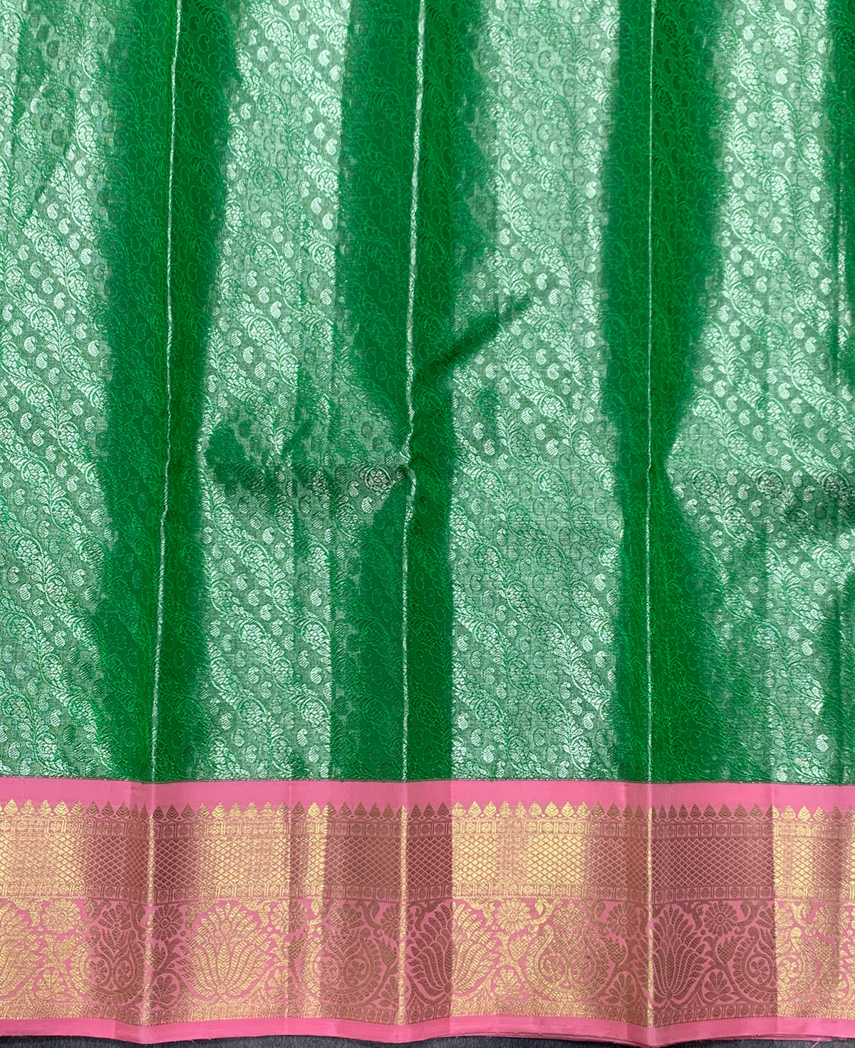 Light Green Shade Pure Kanchipuram Kids Pattu Pavadai with Contrast Border for Newborn to 2 Years