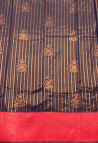 Soft Silk Casual Saree Navy Blue Colour with Peachish Pink Colour Border