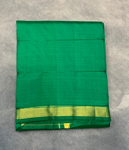 9X5 Pure Silk Dhoti Green Colour with Small Golden Zari Border