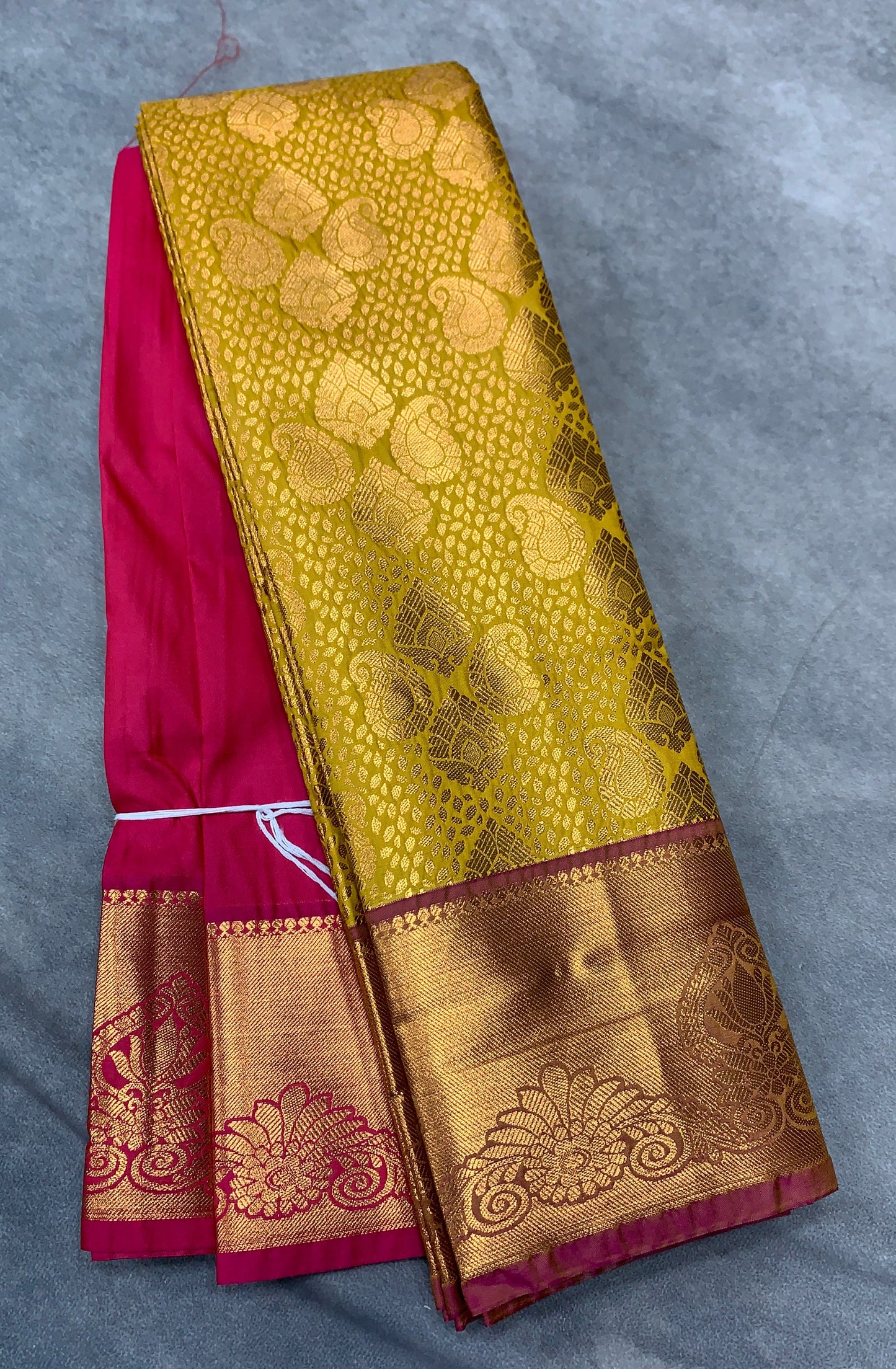 Vegan Silk Saree Lime Green Colour with Copper and Pink Border