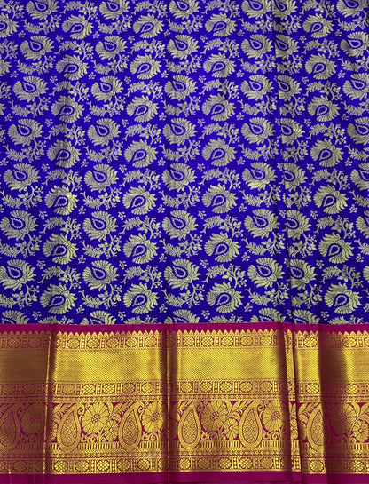 Blue shade Vegan Silk Kids Pattu Pavadai with Contrast border for age 5 to 10