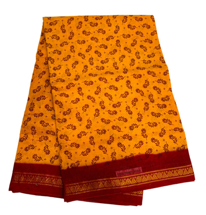 9 yards Cotton Saree Mango Yellow Colour with Maroon Border