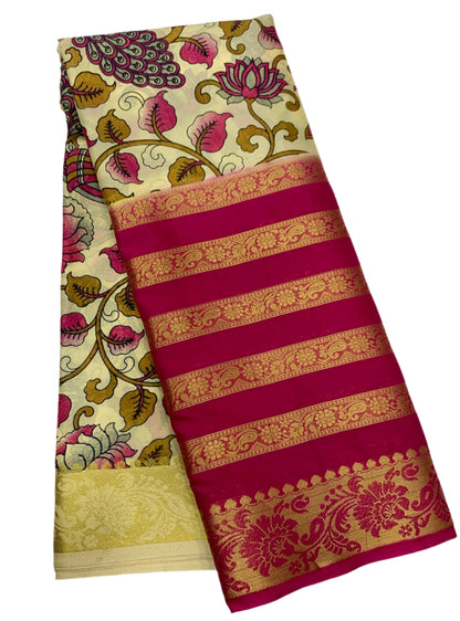 Crepe Saree Tussar Colour with Big Pink Border