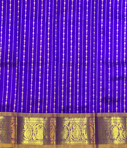 Violet Shade Pure Kanchipuram Kids Pattu Pavadai with Contrast Border for Newborn to 2 Years