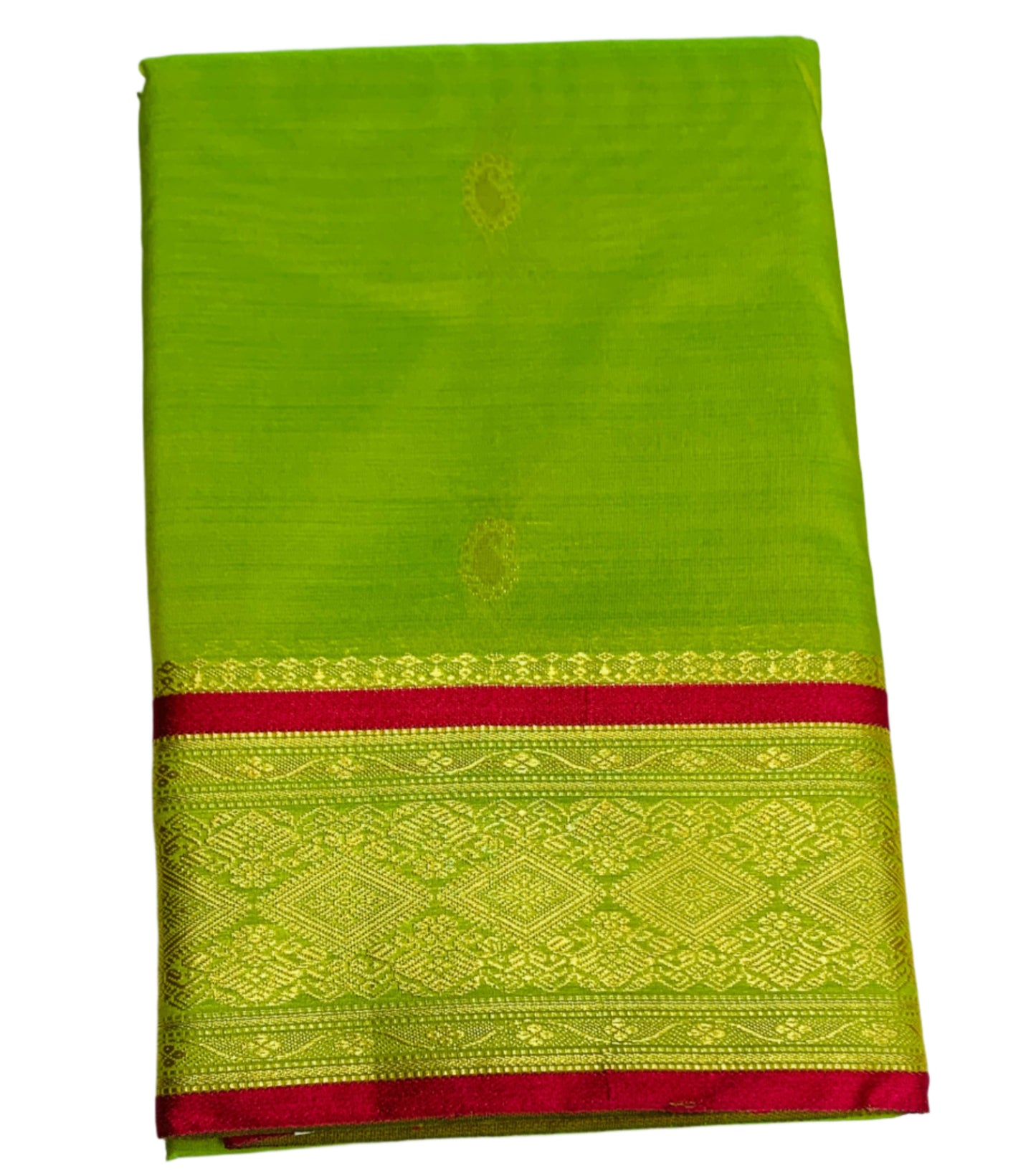 French Lime Shade Saree with Golden and Pink Border