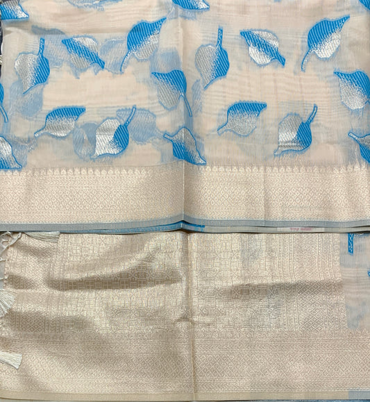 Banaras Katan Saree Off White Colour with Katan Work Border