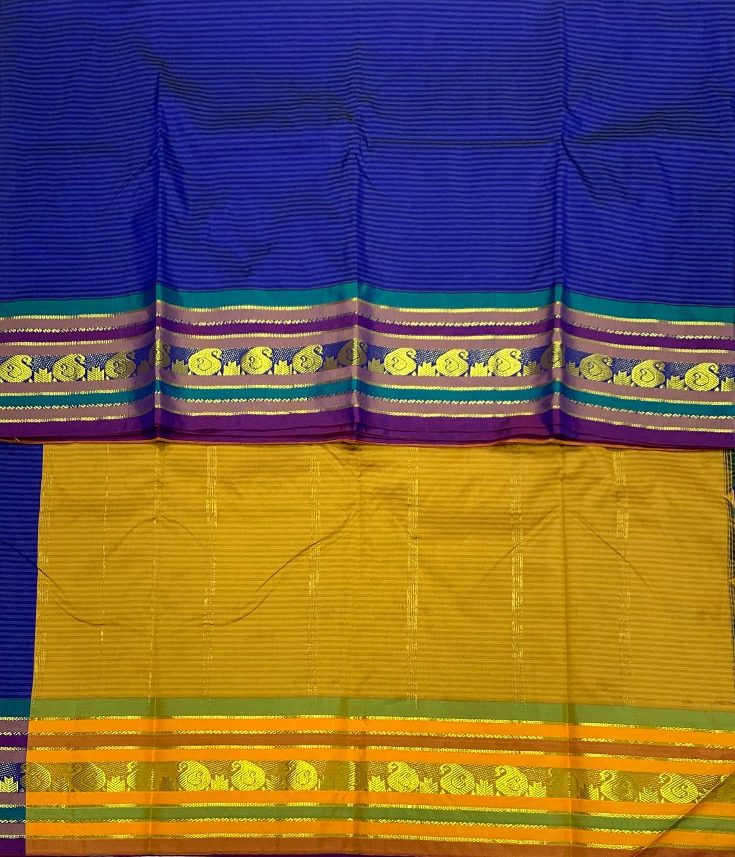 Arani Silk Saree Blue Colour with Magenta Border and Mango Design