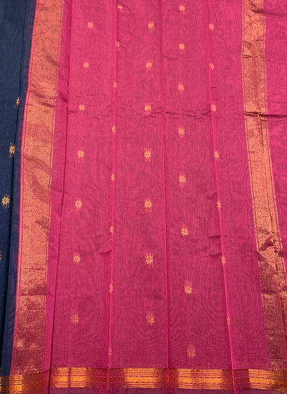 Navy Blue Colour Silk Cotton Saree with Copper Zari Border