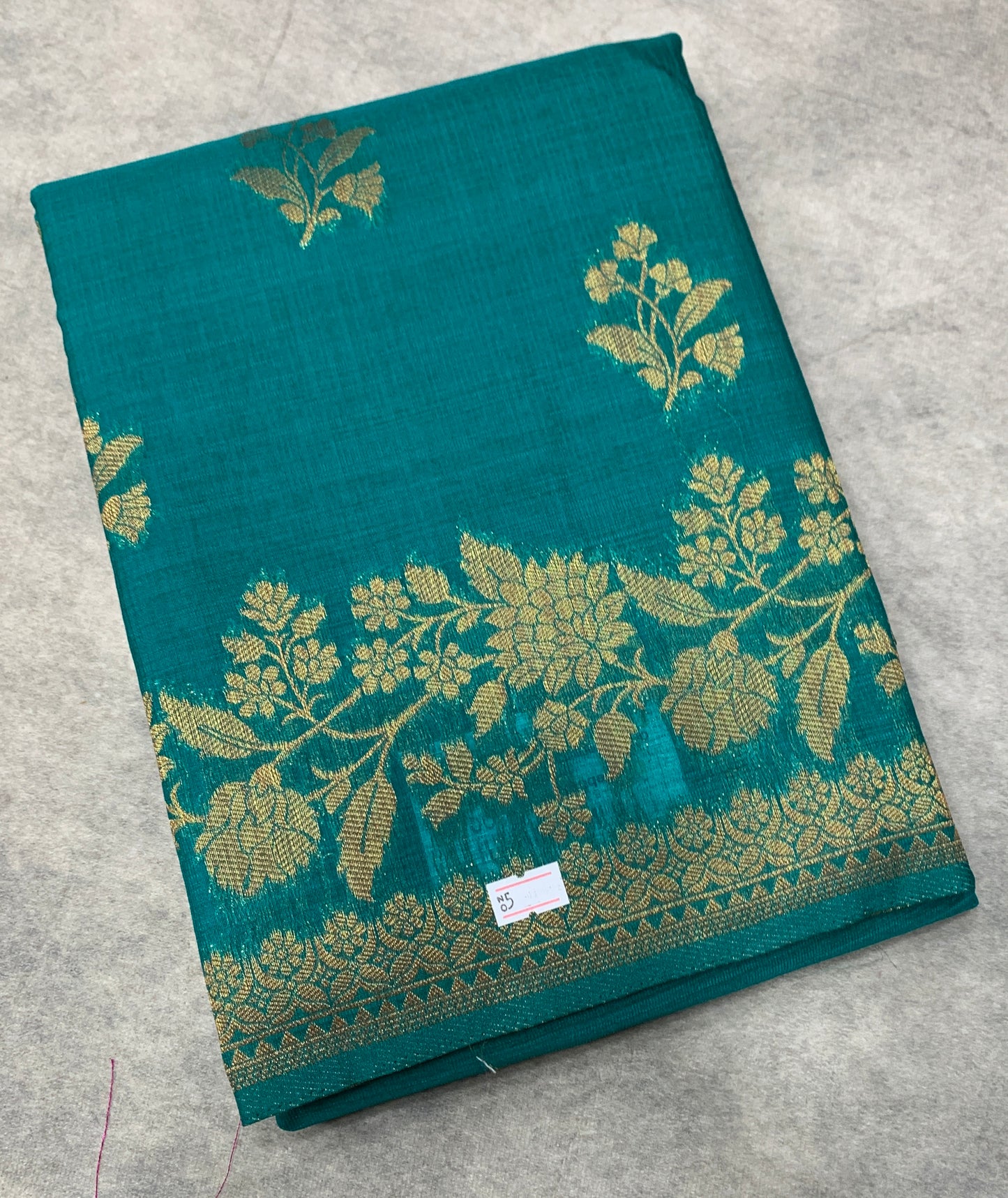 Kora Silk Saree Rama Green Colour with Flower Design Border