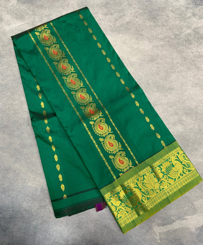 Light Green shade Semi Silk Kids Pattu Pavadai with Contrast border for age above 10 years
