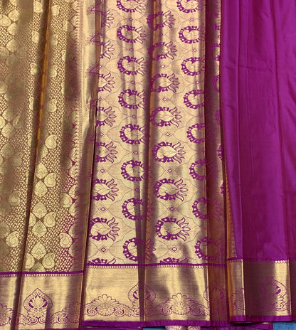 Vegan Silk Saree Golden Yellow Colour with Pink and Copper Border