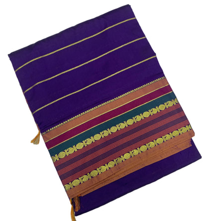 9 yards Vegan Silk Saree Violet Colour with Golden Border