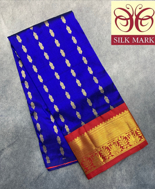 Blue  Shade Pure Kanchipuram Silk Kids Pattu Pavadai with Contrast Border for age 2 to 5