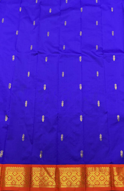 Semi Silk Saree Violet Colour with Orange and Gold Zari Border
