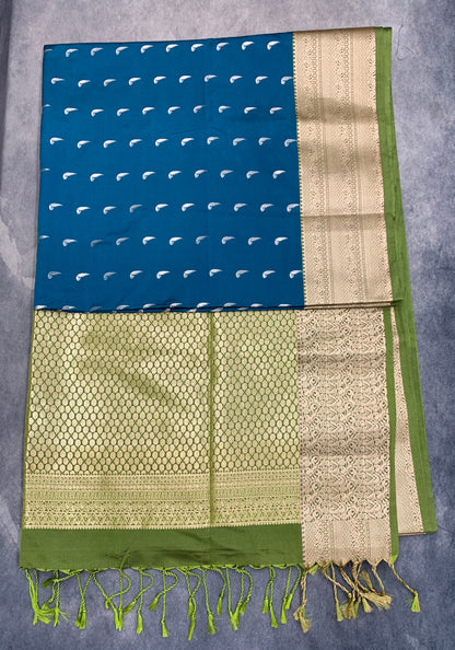 Art Silk Saree Peacock Green Colour with Olive Green Colour Border