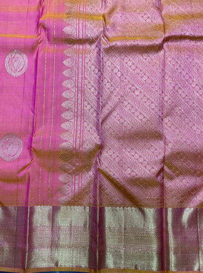 Pure Kanchipuram Silk Saree Baby Pink Colour Shade with Self Border