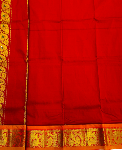 Maroon shade Semi silk Kids Pattu Pavadai with contrast border for age 2 to 5