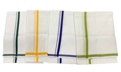 Cotton Dhoti 4 Mulam White Colour with Small Border - Pack of 4