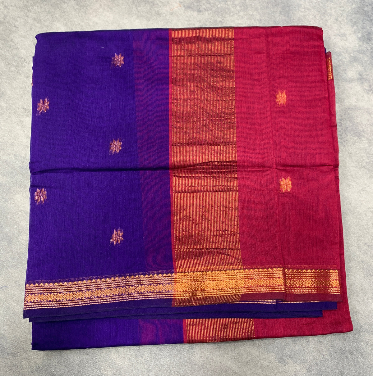 Violet Colour Silk Cotton Saree with Copper Zari Border