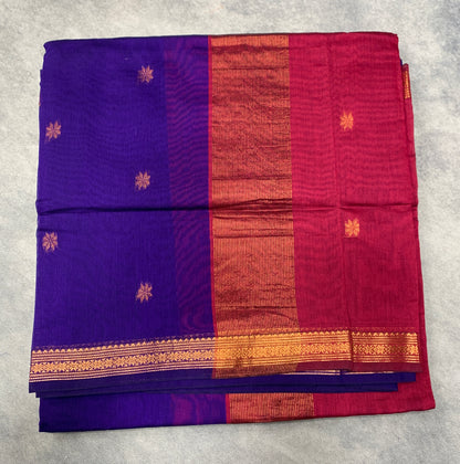 Violet Colour Silk Cotton Saree with Copper Zari Border
